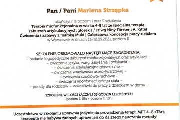 Certyfikaty marlena-strzepka Logopeda, Neurologopeda